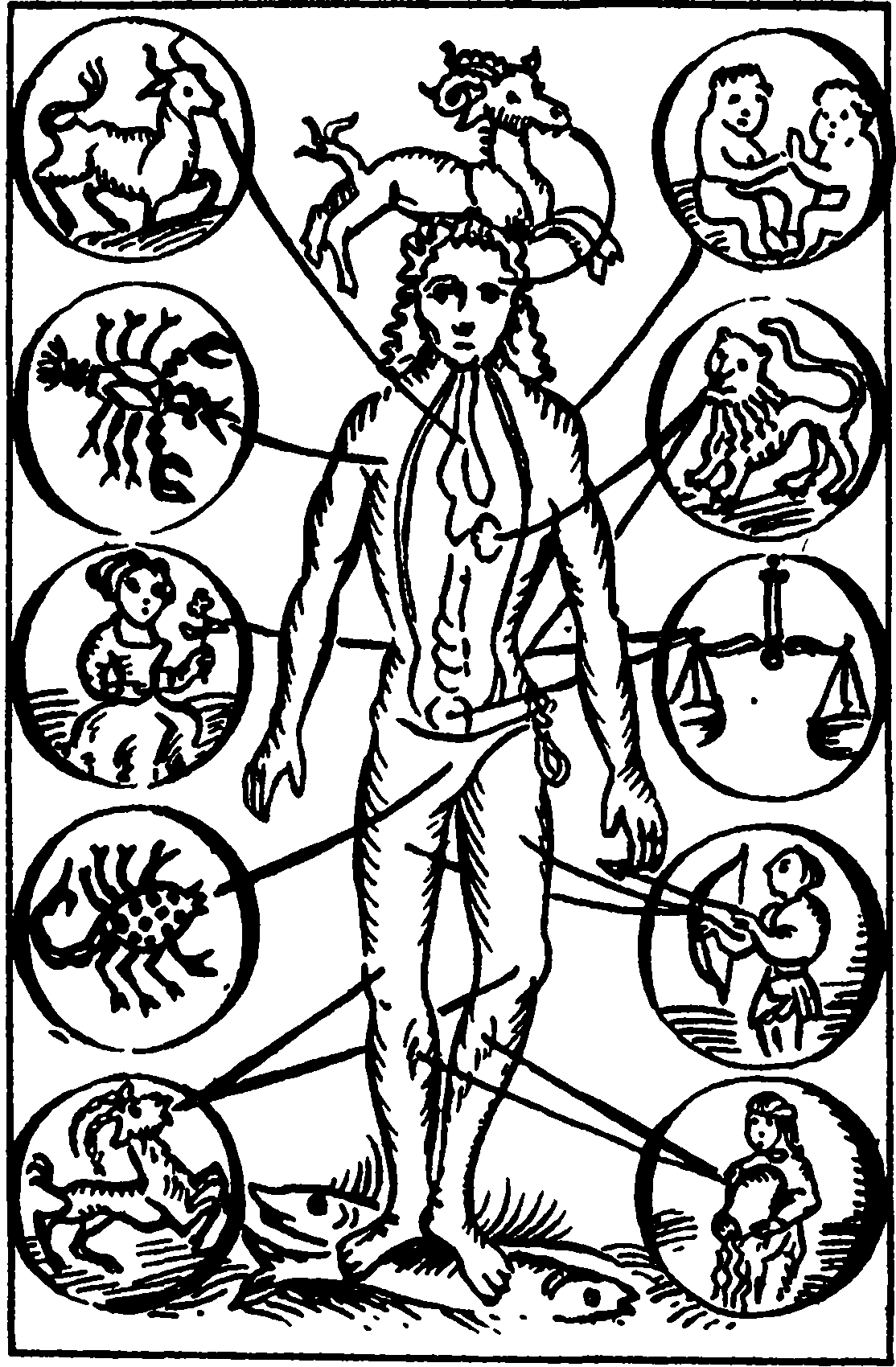 Человек-микрокосм в окружении знаков зодиака (средневековая Европа)