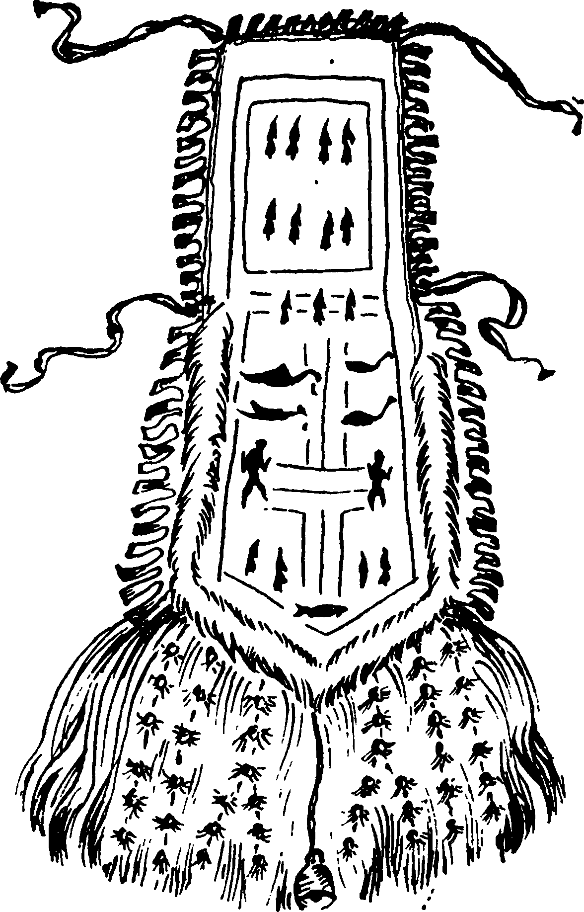 Изображение нижнего, среднего и верхнего миров на ритуальном переднике эвенкийского шамана