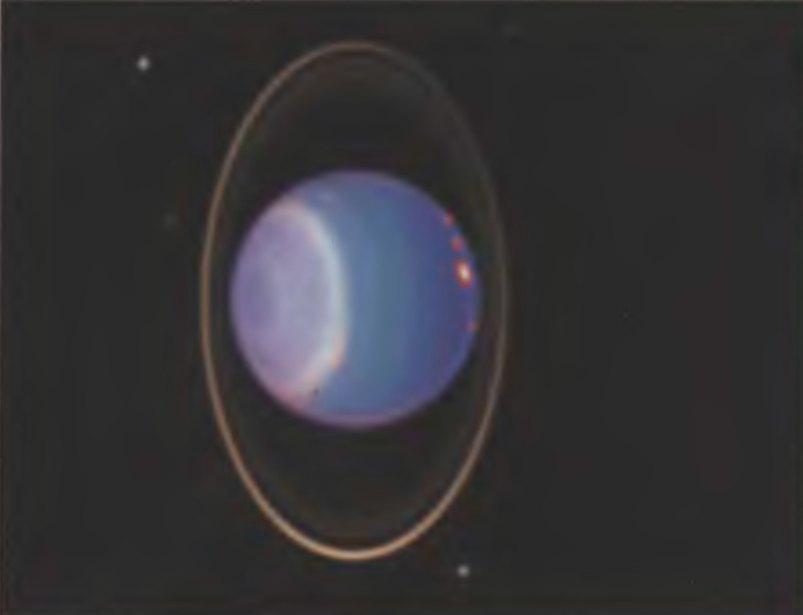 Снимки Урана, полученные без применения (слева) и с применением системы адаптивной оптики. Сравните их с изображением Урана (внизу) полученным в 1998 г космическим телескопом «Хаббл». Адаптивная оптика делает наземный телескоп почти космическим