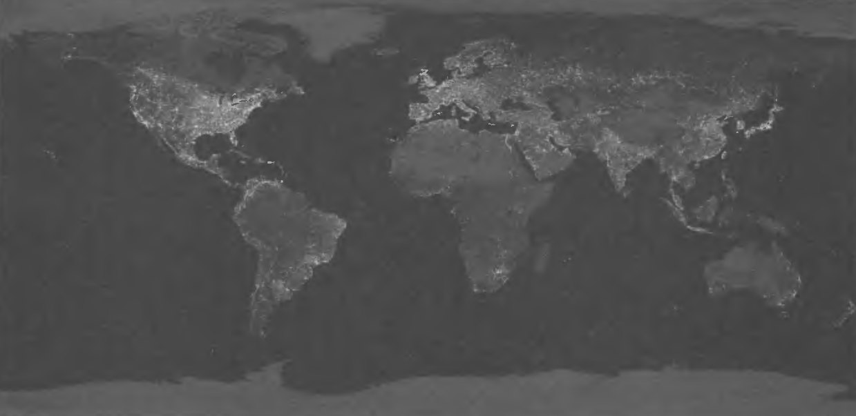 Рис. 3.37. Космическая панорама ночной Земли дает представление о степени светового загрязнения неба в разных уголках