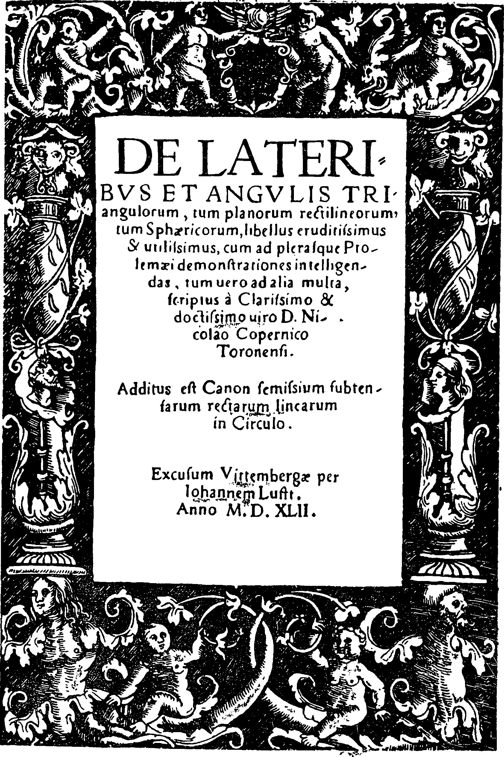 Титульный лист книги Коперника «De lateribus et angulis» (1542)