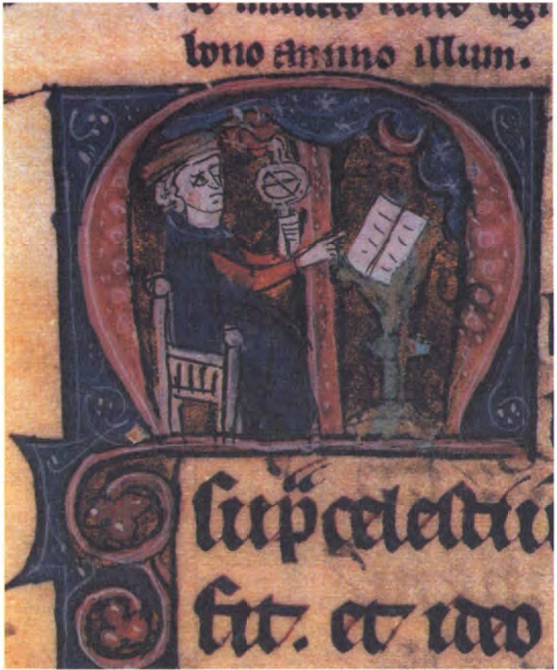 Из средневекового манускрипта Птолемея «Тетрабиблос» — астролог за работой, со своей книгой и инструментами. (Британская Библиотека)