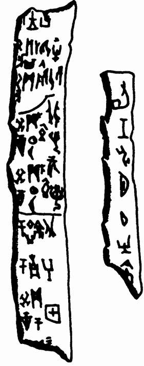 Рис. 39. Древнекитайская надпись, вырезанная на кости, в которой сообщается о солнечном затмении