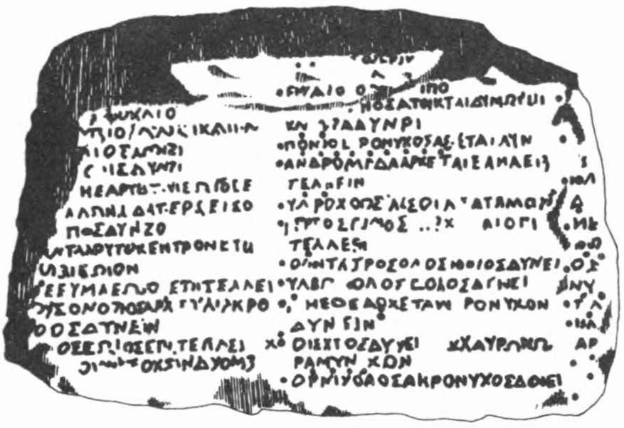 Рис. 54. Обломок колонны с календарем Метона, найденный в 1902 г. при раскопках древнего города Милет